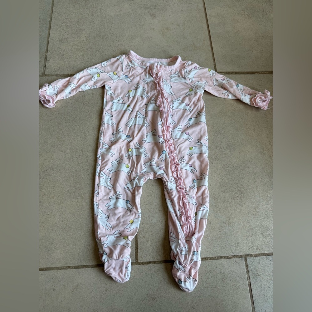 Mudpie 0-3m zip‎ easter bamboo pajama
